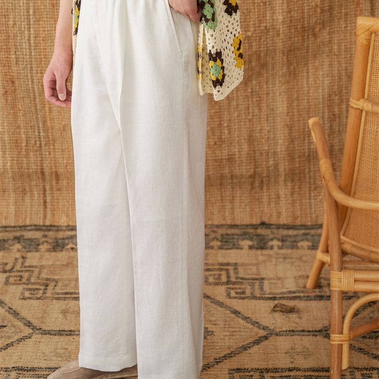 Linen Summer Loose High Waist Lace Up Pants