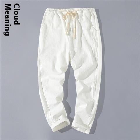 Linen Men's Tang Suit Cropped Pants Chinese Casual Loose