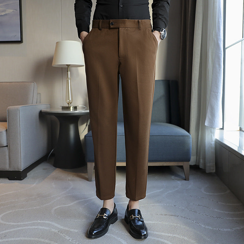 Straight Retro Brown Elastic Slim Fit Brown Casual Pants