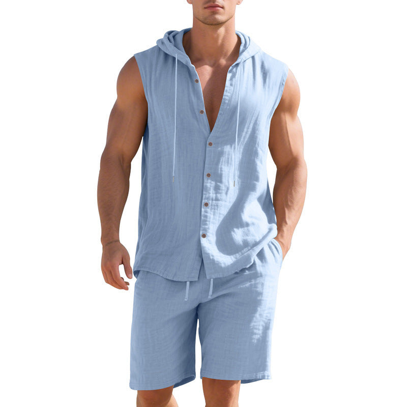 Sleeveless Shirt Shorts Suit Men
