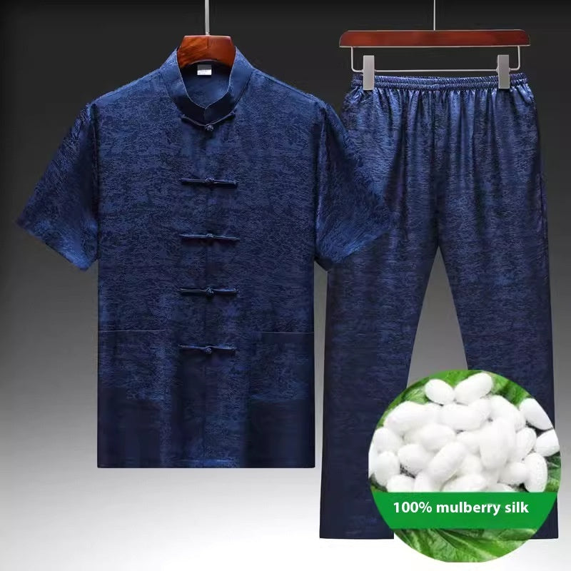 Mulberry Silk Chinese Style Middle-aged And Elderly Silk Satin Men's Tang Suit