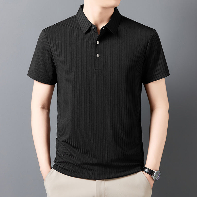 Ice Silk Cut-out Lapel Polo Shirt Men's Business Casual