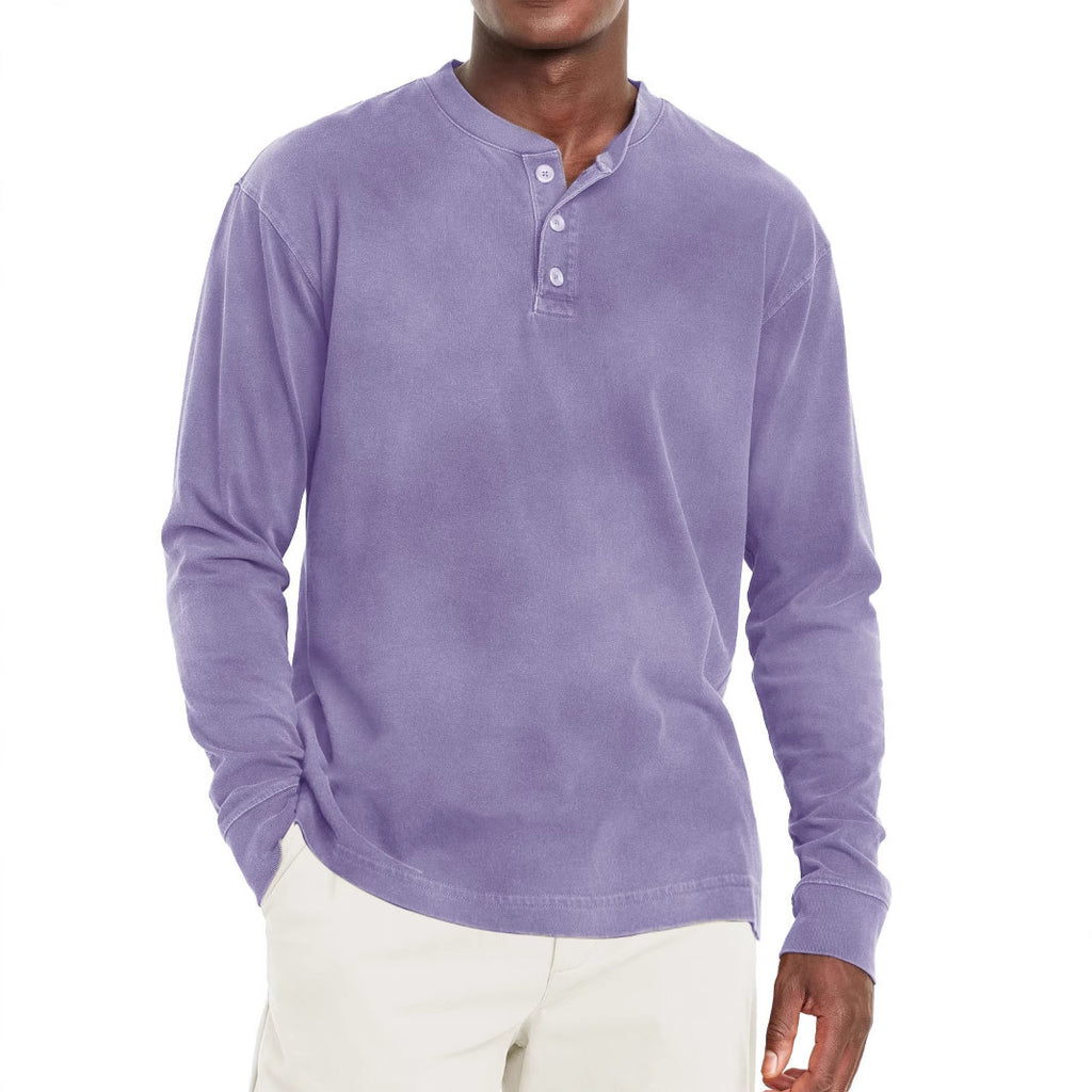 Digital Printing Two-color Henley Shirt 7-button Men's Casual Long Sleeve