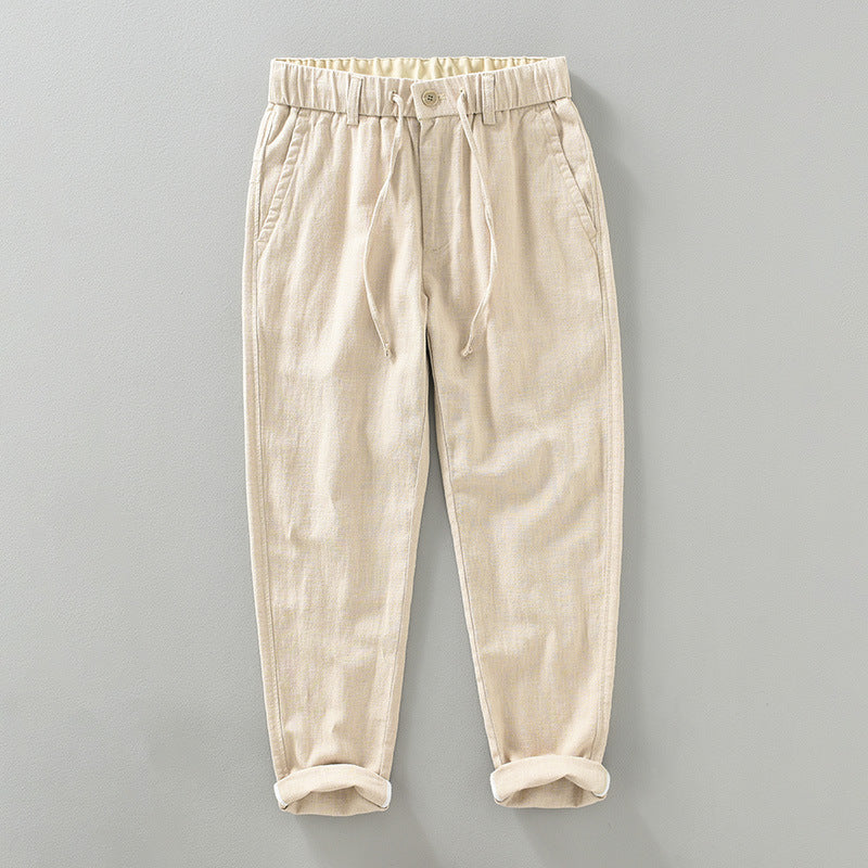 Japanese-style Retro Ramie Casual Pants Men's Spring Solid Color Breathable
