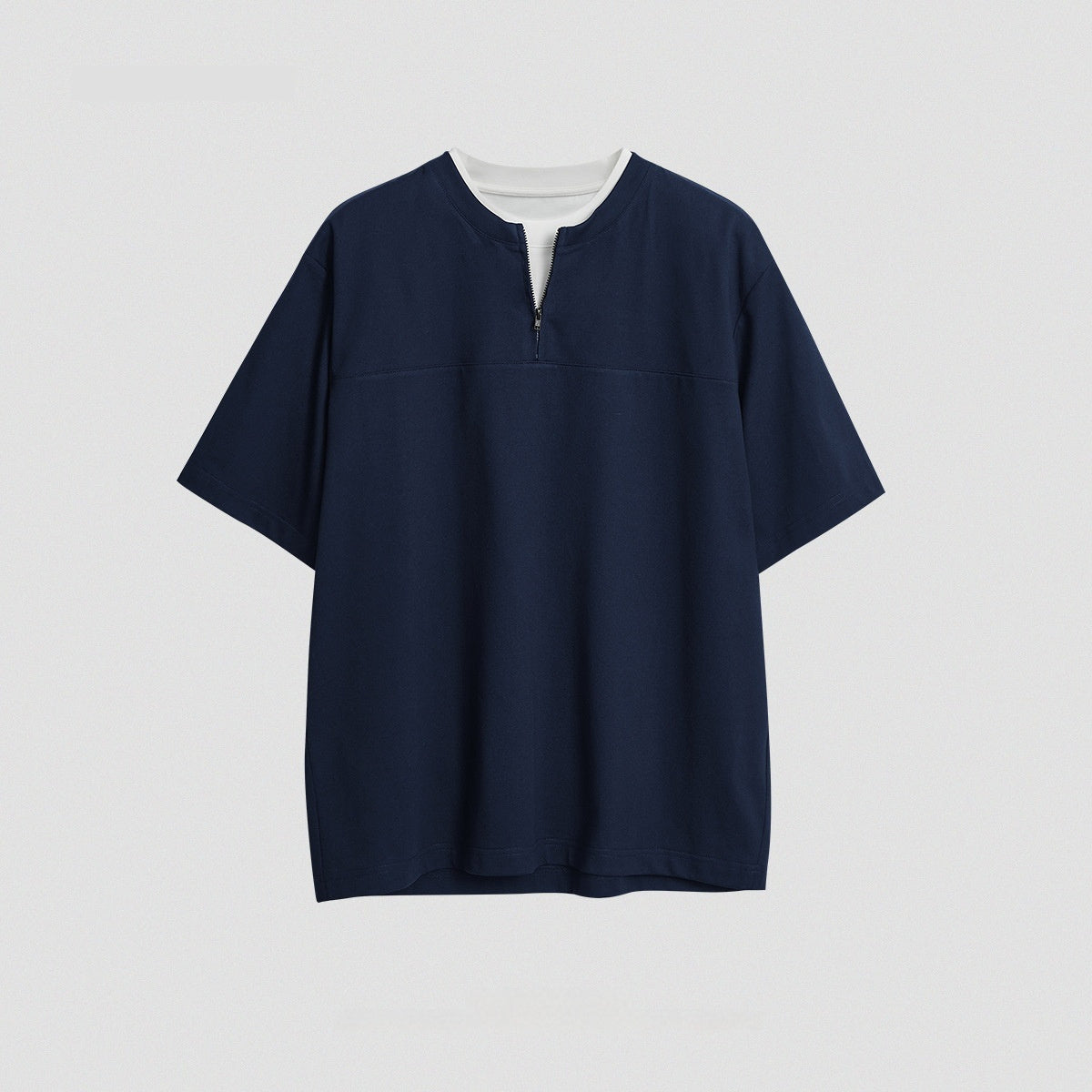 Simple Solid Color Loose Zip False Two-piece Patchwork Top