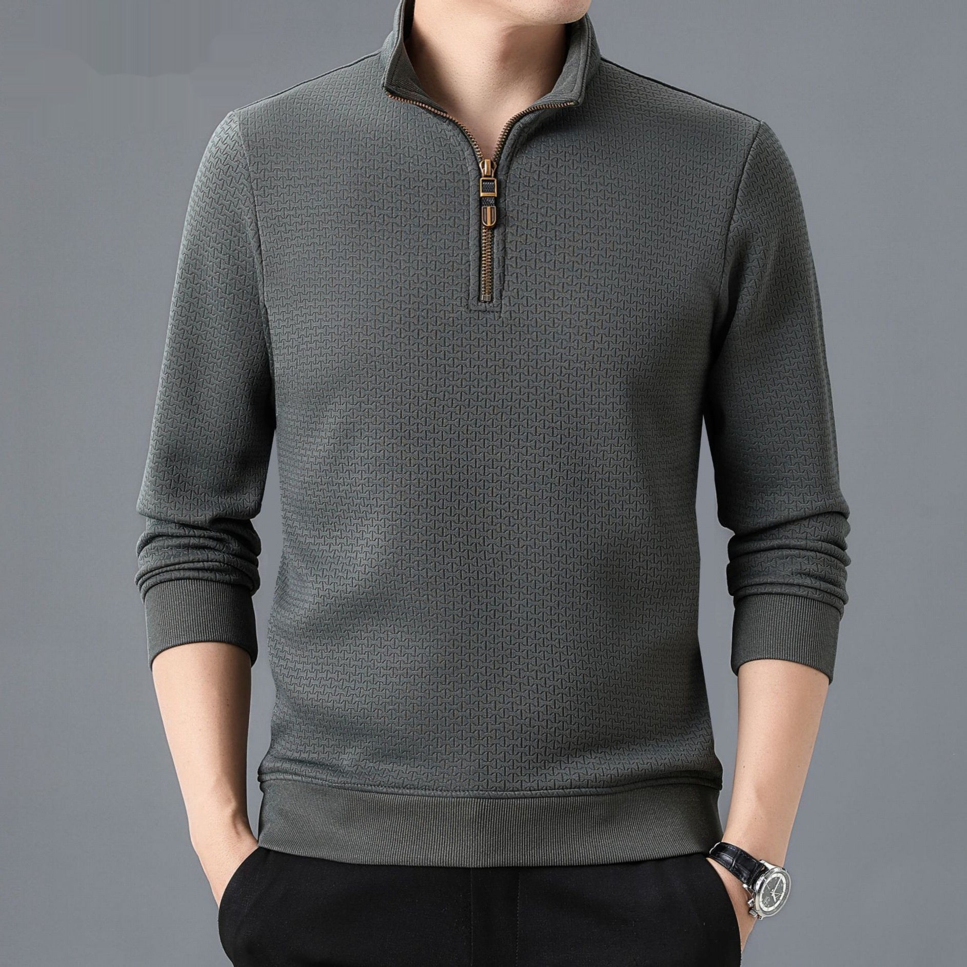 Stand Collar Half Zip Autumn And Winter Long Sleeve T-shirt Men