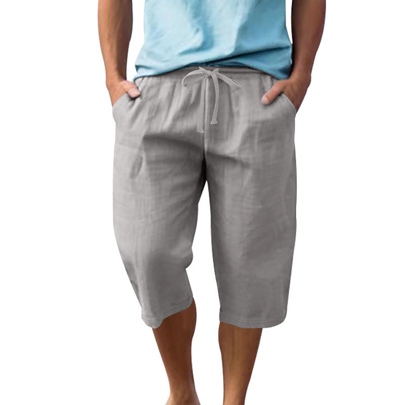 Men's Loose And Simple Solid Color Casual Linen Transparent Shorts
