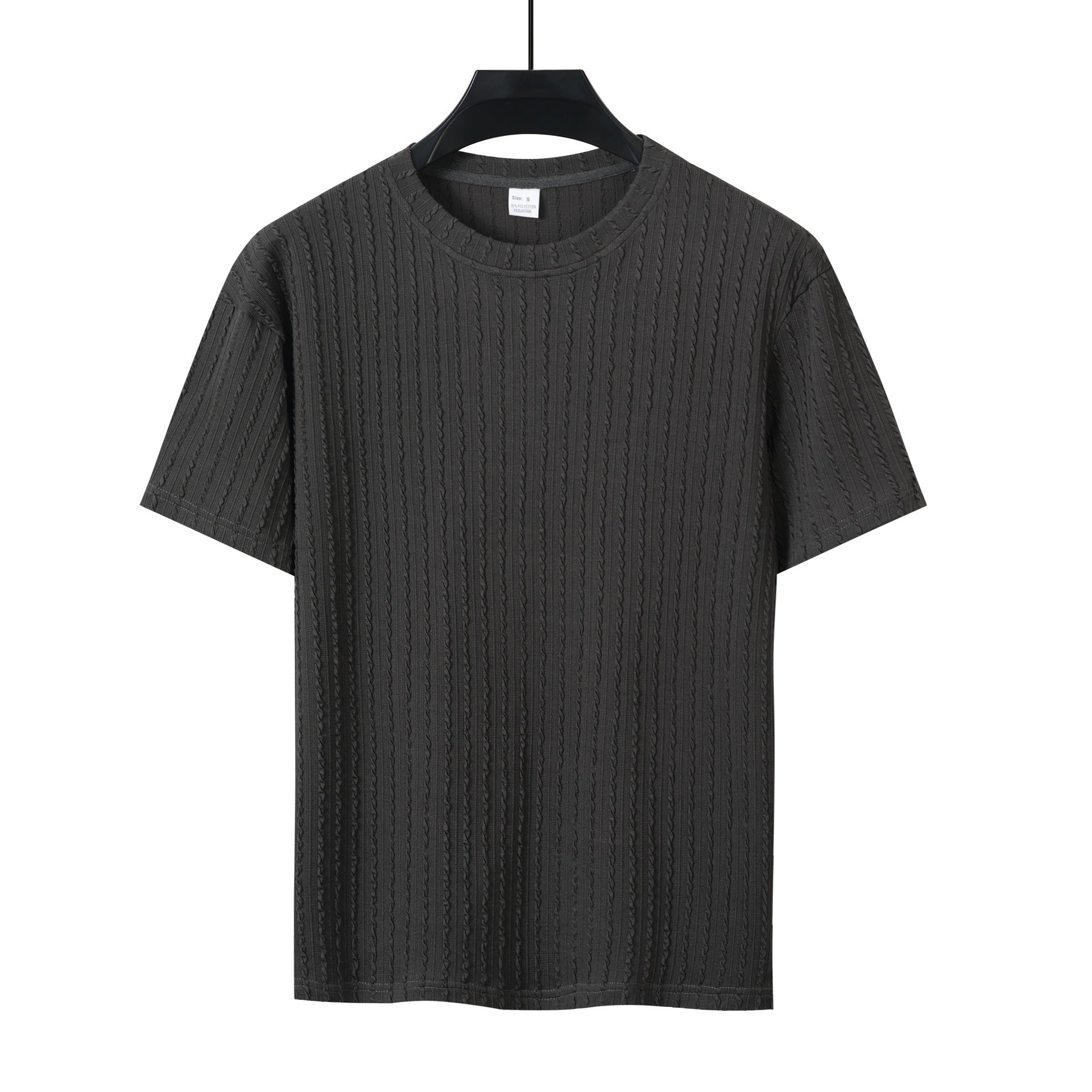 Men's Sports Solid Color Round Neck Pullover Vertical Pattern T-shirt Two-piece Set