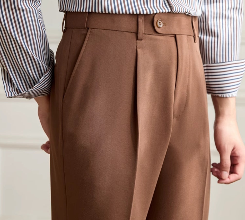 Retro Elastic Waist Non-ironing Naples Mid-high Waist Suit Pants