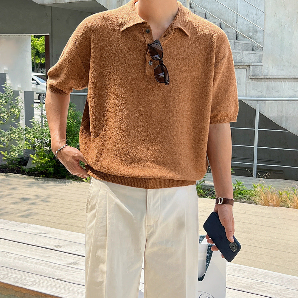 Simple Retro Knitted Polo Shirt Short Sleeve Men