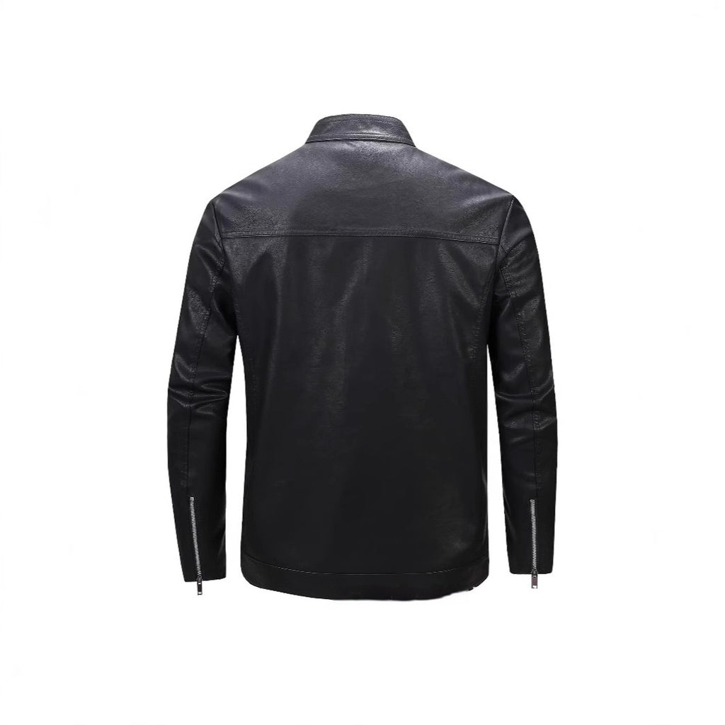 Spring And Autumn Men's Slim Leather Clothing With Stand Collar Jacket