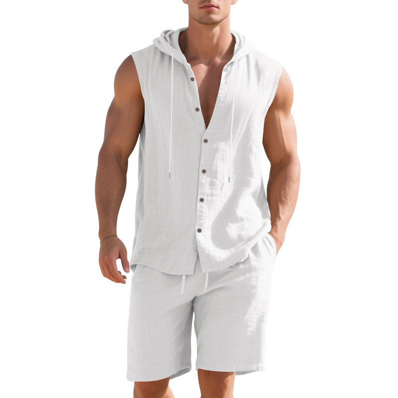Sleeveless Shirt Shorts Suit Men