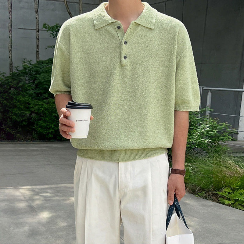Simple Retro Knitted Polo Shirt Short Sleeve Men