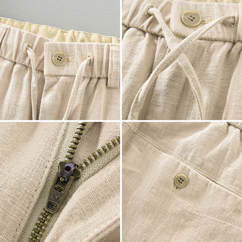 Japanese-style Retro Ramie Casual Pants Men's Spring Solid Color Breathable