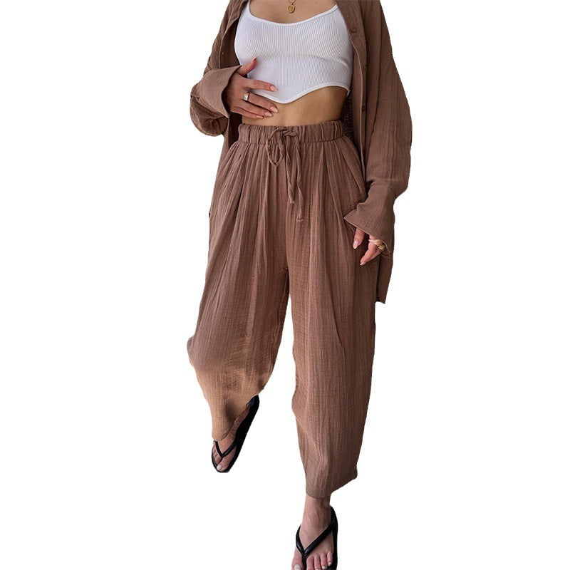 Women's Fashion Casual Simple Lapel Long Sleeve Shirt Trousers Casual Suit