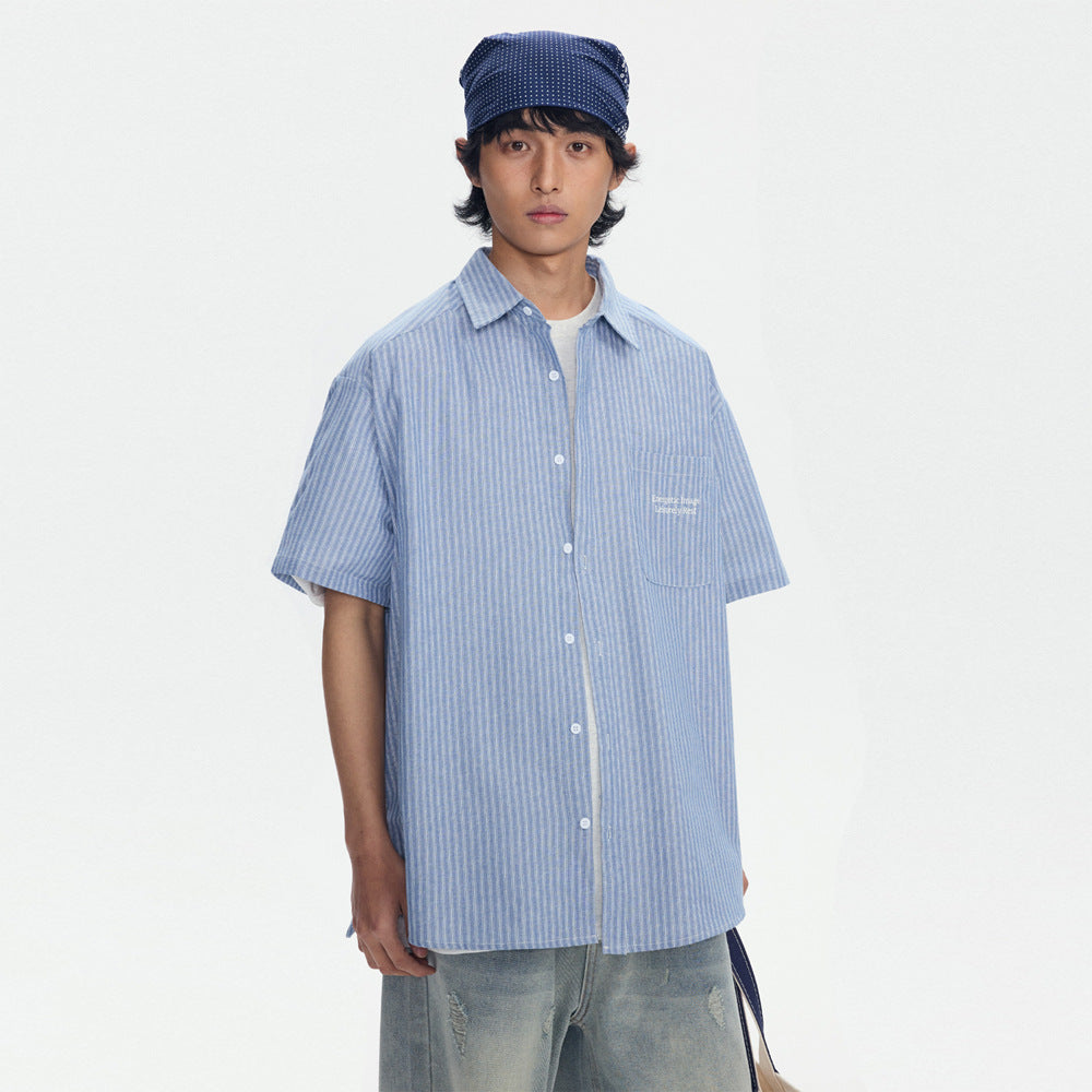 Profile Striped Overalls Short-sleeved Shirt For Men And Women