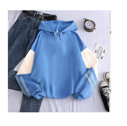 White Version Stitching Loose Casual Fleece-lined Cross-border Hoodie