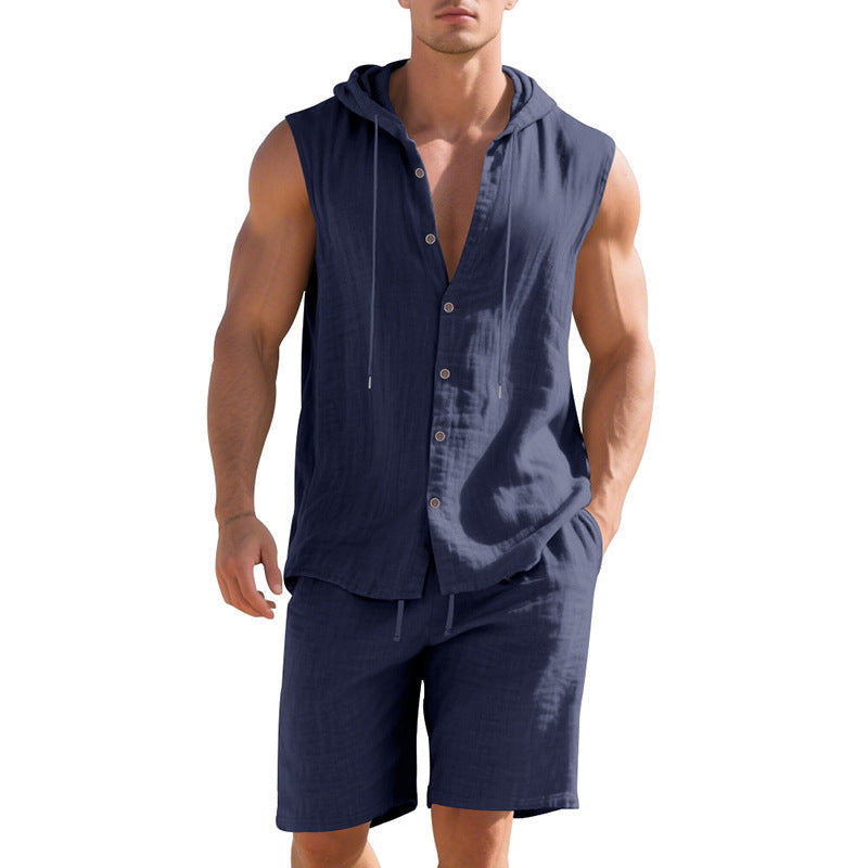 Sleeveless Shirt Shorts Suit Men