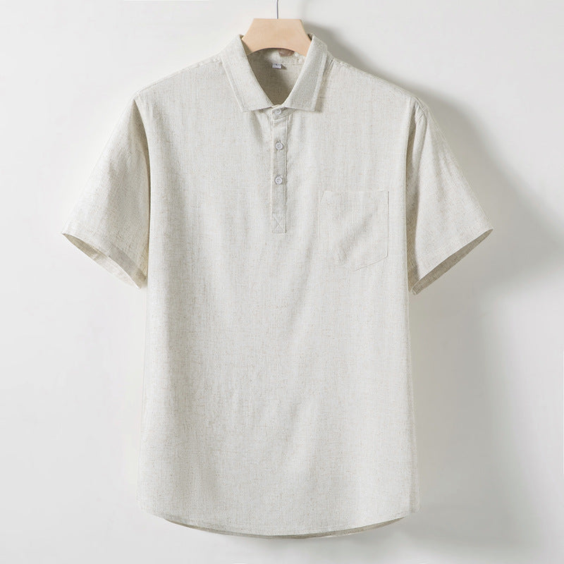 Linen T-shirt Men's Middle-aged And Elderly Loose Lapels Short Sleeve