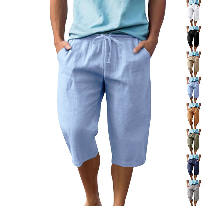 Men's Loose And Simple Solid Color Casual Linen Transparent Shorts