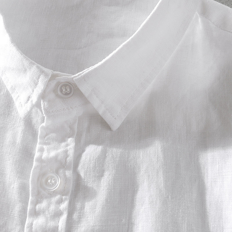 Short Sleeve Breathable Pure Linen Shirt For Men