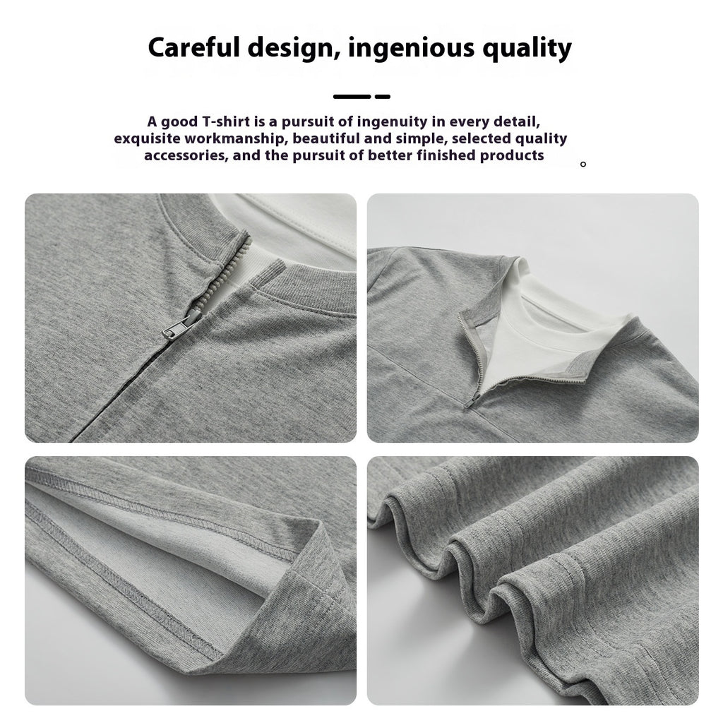 Simple Solid Color Loose Zip False Two-piece Patchwork Top