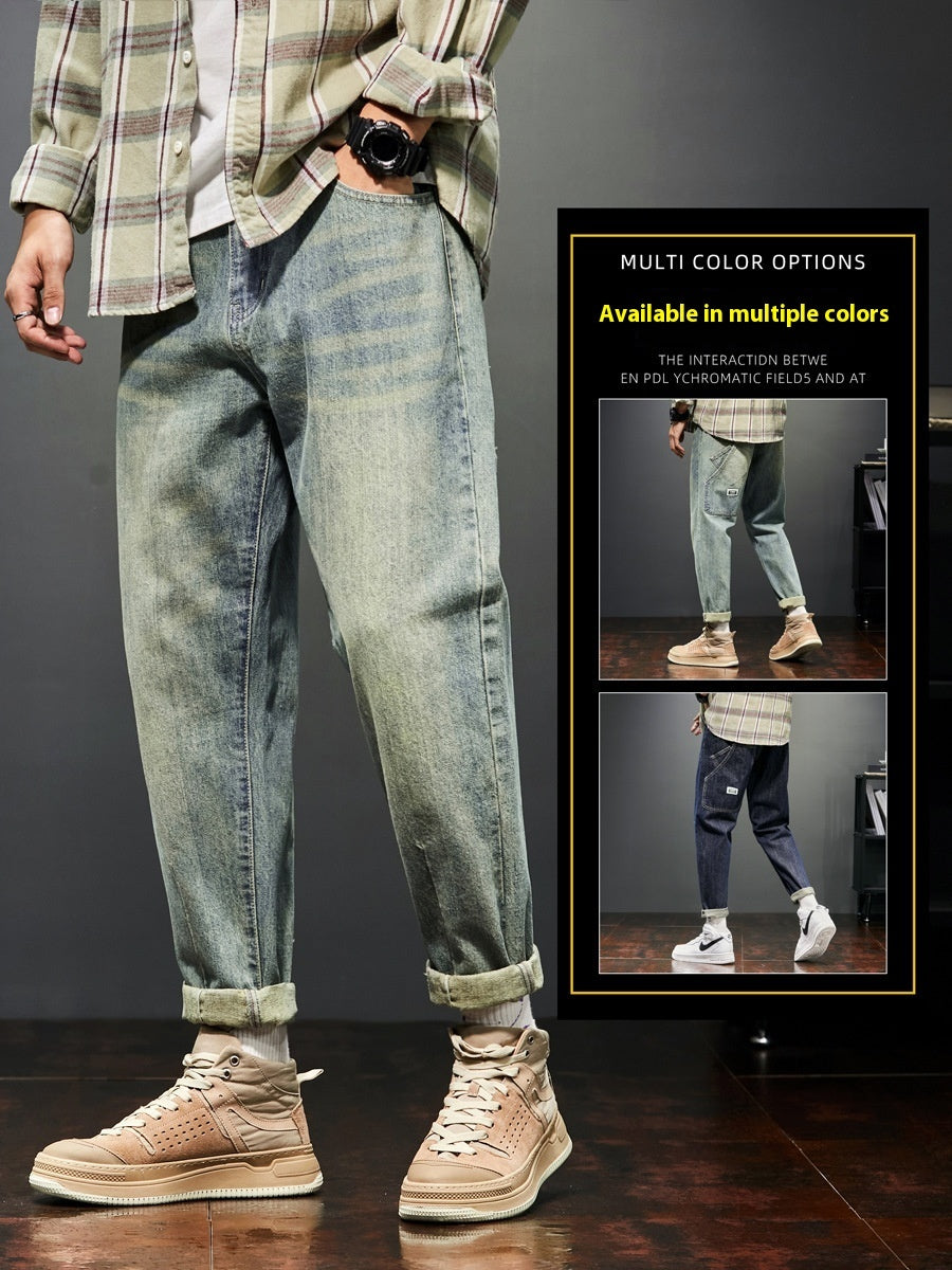 Stretch Retro Yellow Mud Jeans Men Fashion Brands Loose Casual Trousers