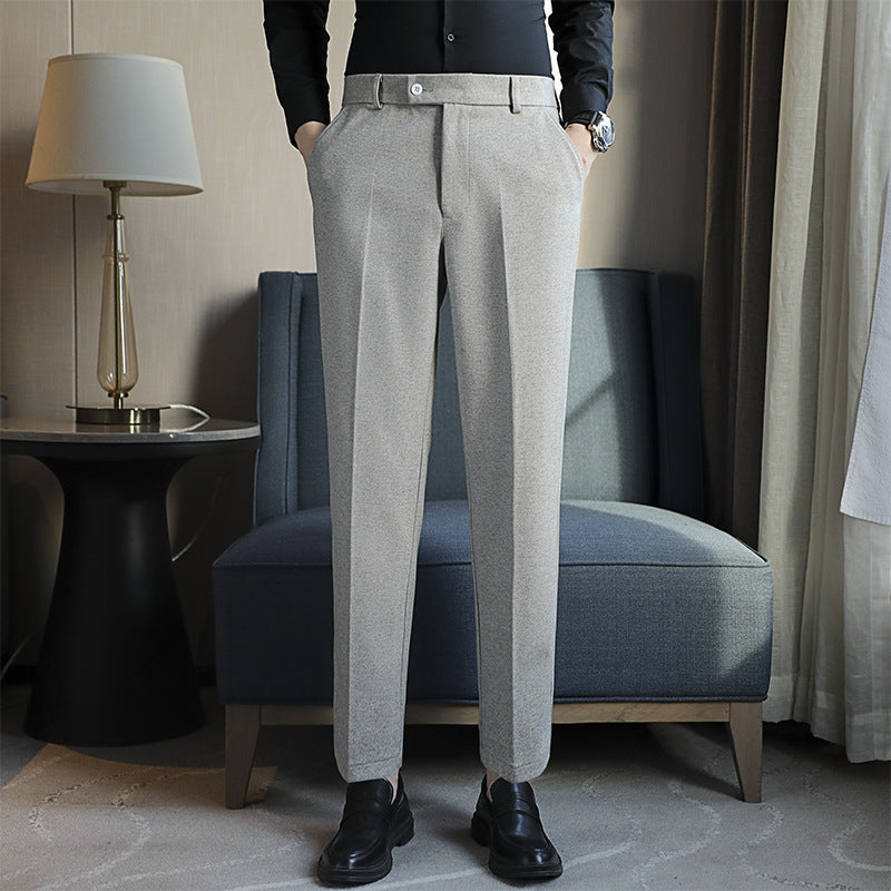 Straight Retro Brown Elastic Slim Fit Brown Casual Pants