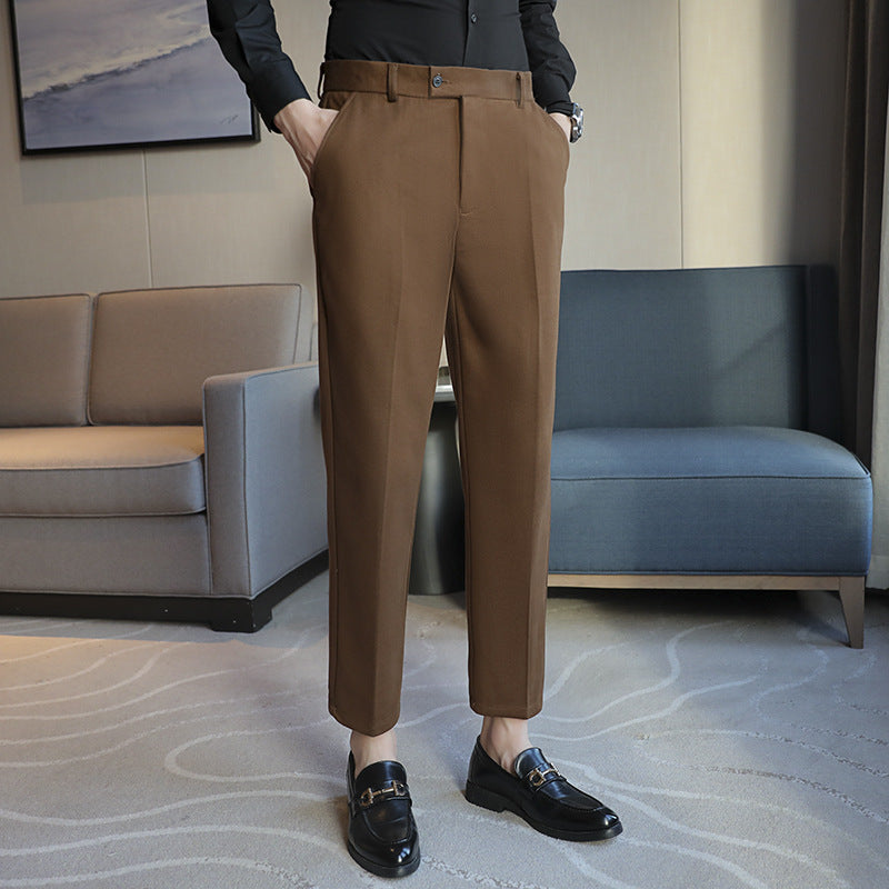 Straight Retro Brown Elastic Slim Fit Brown Casual Pants