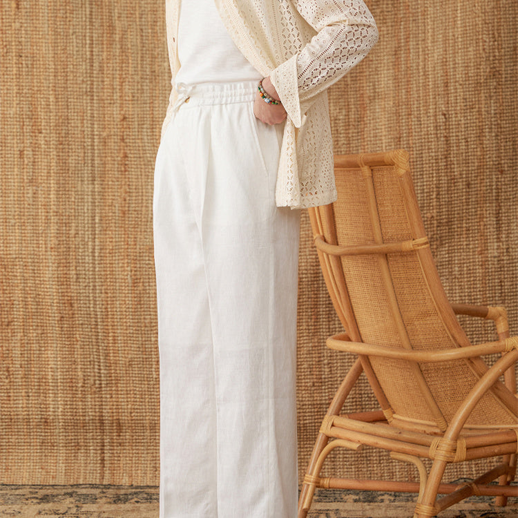 Linen Summer Loose High Waist Lace Up Pants