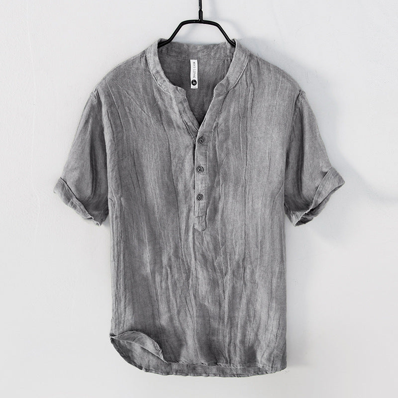 Retro Linen Top Casual Solid Color