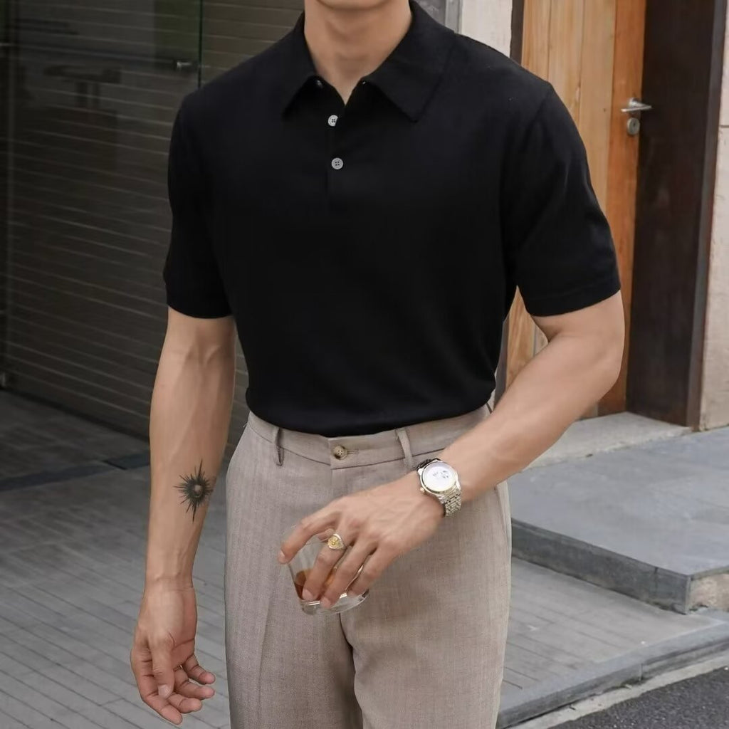Polo Collar Polo Shirt Knitted Short Sleeve