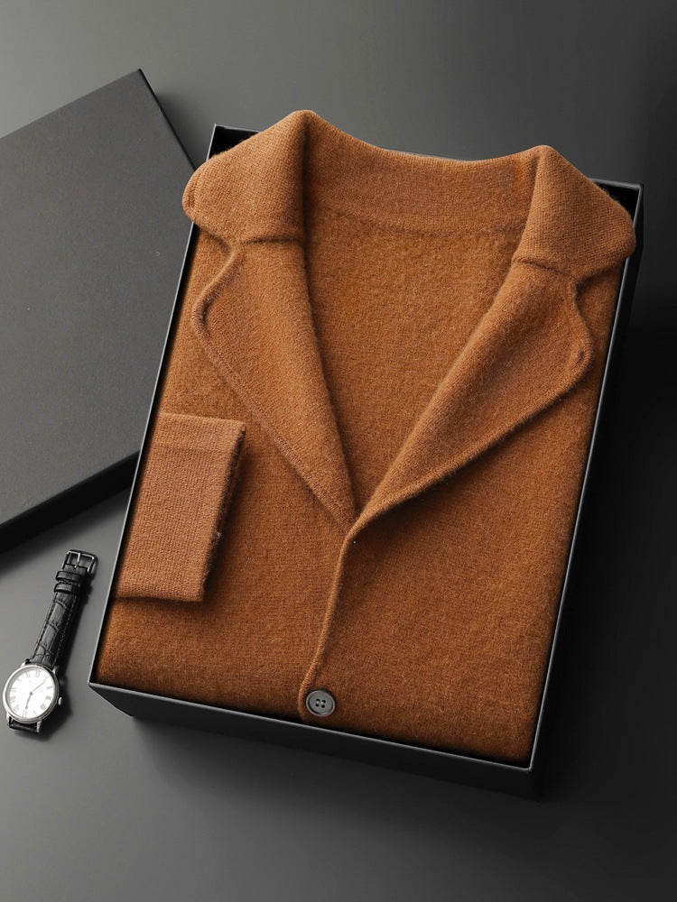 Lapel Cashmere Men's Air Layer Thickened Outer Wear Sweater Loose Casual Knitted Jacket