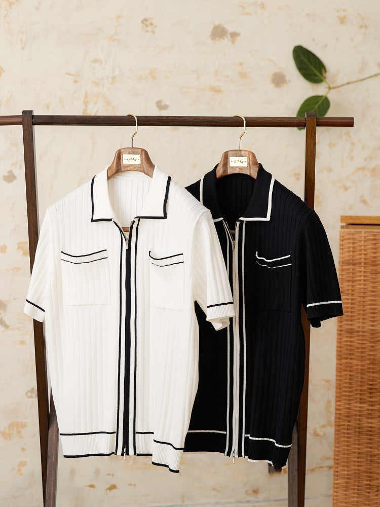 Slim Elastic Skin-friendly Lapel Short-sleeved Knitting Polo Shirt