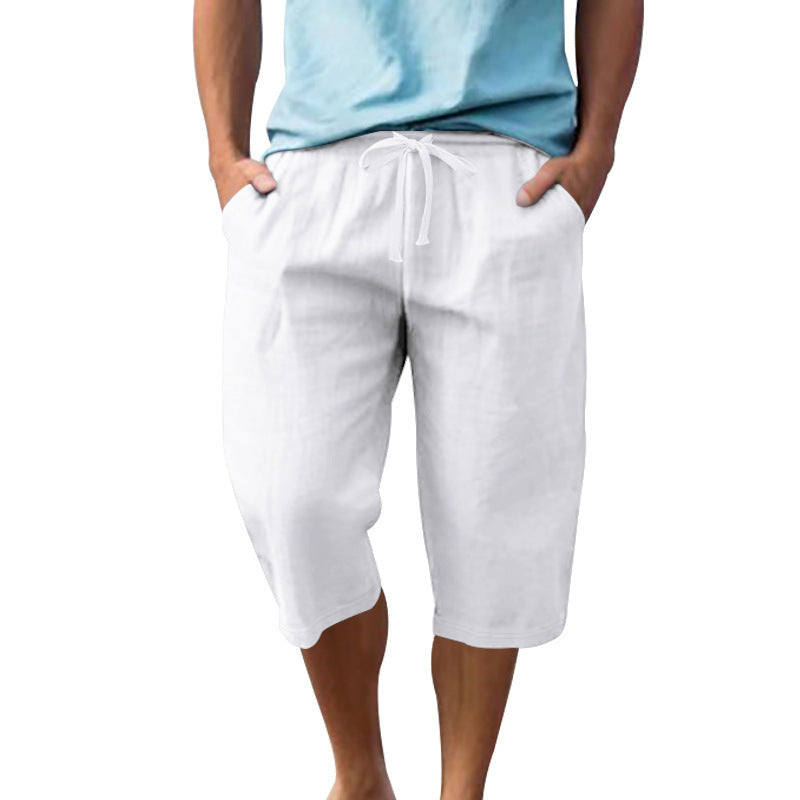 Men's Loose And Simple Solid Color Casual Linen Transparent Shorts