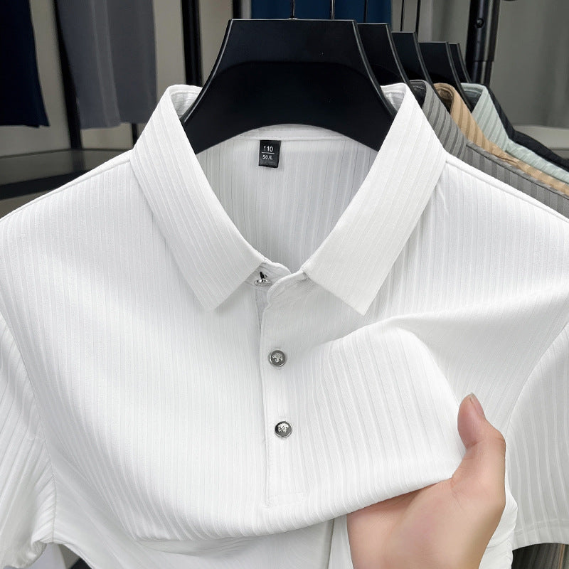 Ice Silk Cut-out Lapel Polo Shirt Men's Business Casual