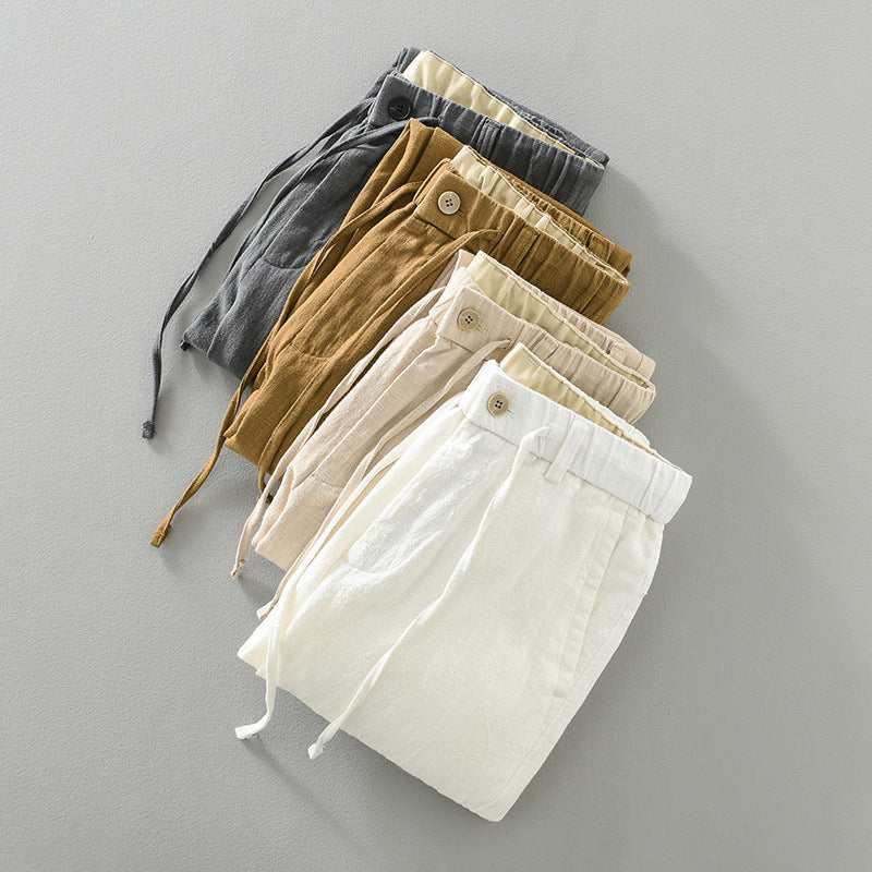 Japanese-style Retro Ramie Casual Pants Men's Spring Solid Color Breathable