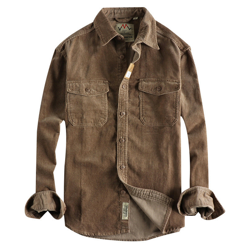 Retro Washed Corduroy Long-sleeved Shirt For Men