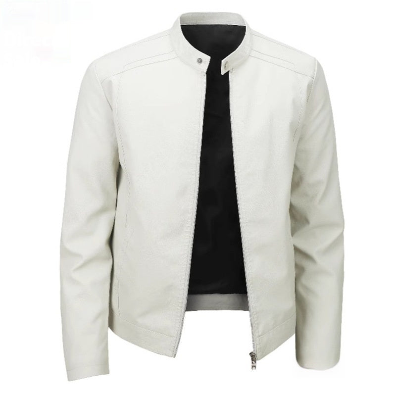 Spring And Autumn Men's Slim Leather Clothing With Stand Collar Jacket