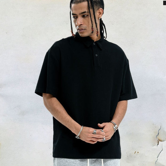 Small Neckline Loose Men's T-shirt Summer Black