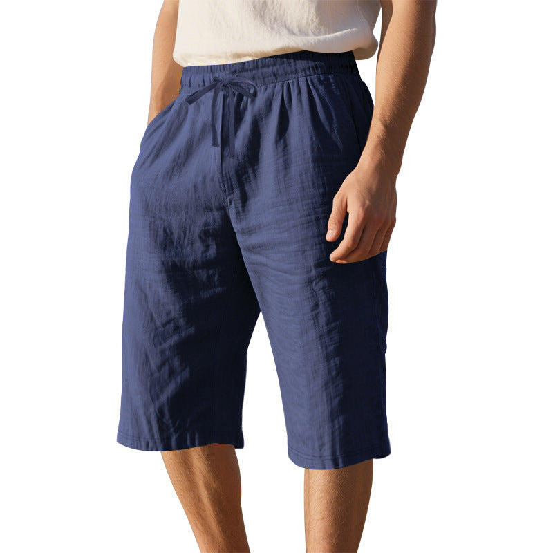 Men's Loose And Simple Solid Color Casual Linen Transparent Shorts