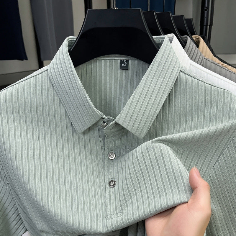 Ice Silk Cut-out Lapel Polo Shirt Men's Business Casual