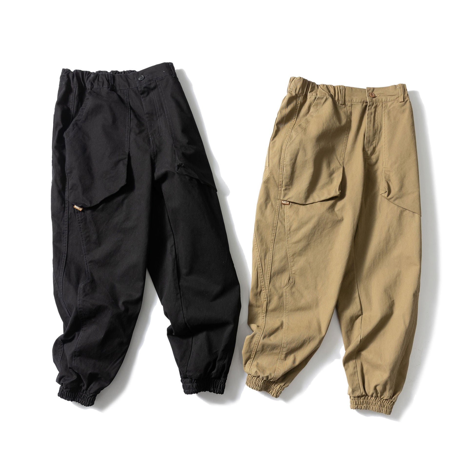 Solid Color Large Pocket Tapered Casual Pants