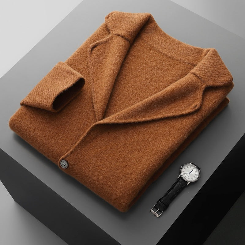 Lapel Cashmere Men's Air Layer Thickened Outer Wear Sweater Loose Casual Knitted Jacket
