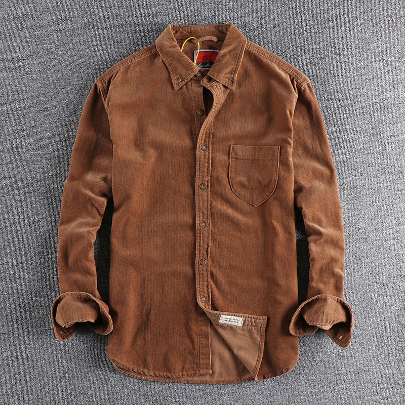 Retro Trendy Sleeve Color Matching Men's Corduroy Long Sleeve Shirt
