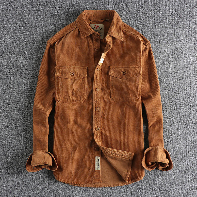 Retro Washed Corduroy Long-sleeved Shirt For Men