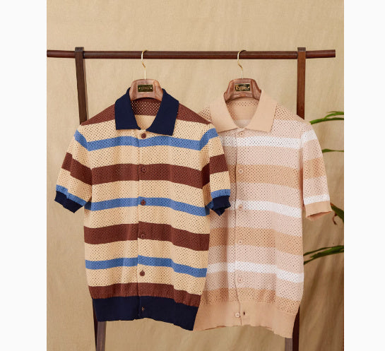 Retro Casual Hollow Lapel Short Sleeve