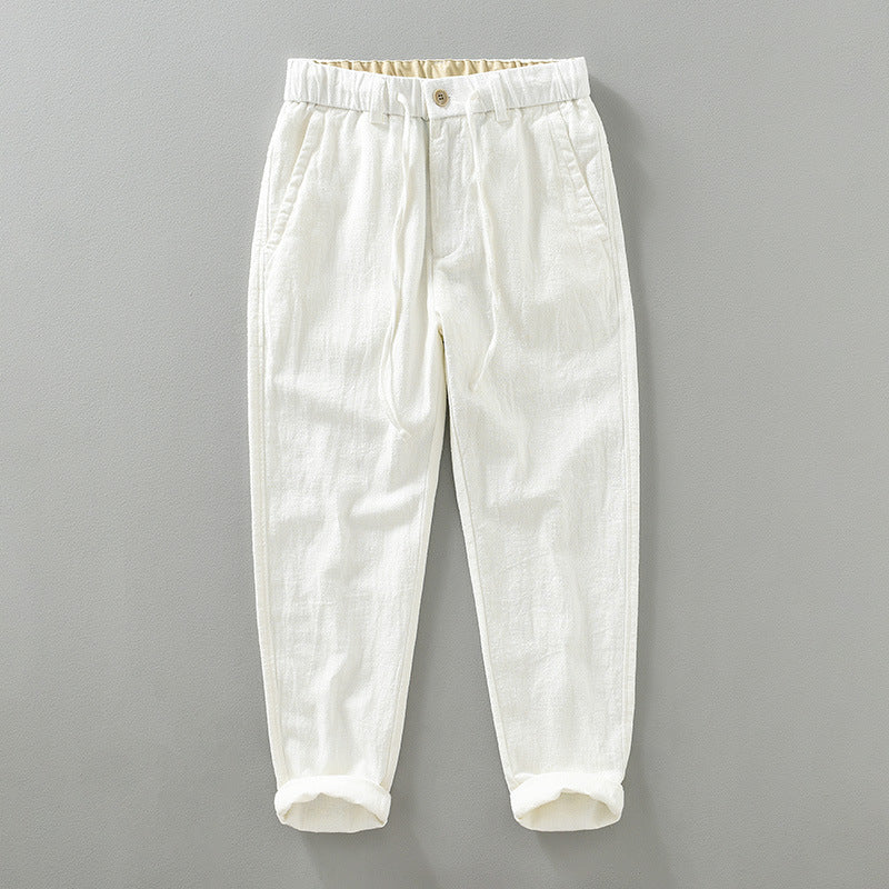 Japanese-style Retro Ramie Casual Pants Men's Spring Solid Color Breathable