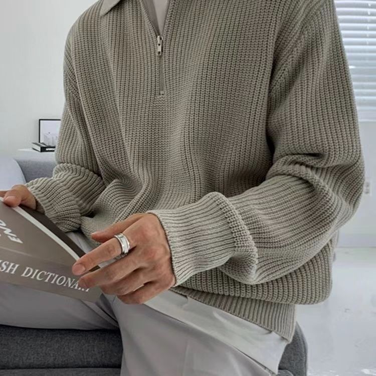 Spring And Autumn Loose Fashion Half Zipper Men's Sweater