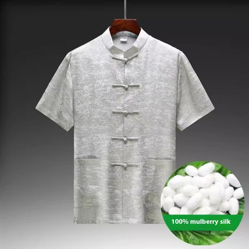 Mulberry Silk Chinese Style Middle-aged And Elderly Silk Satin Men's Tang Suit